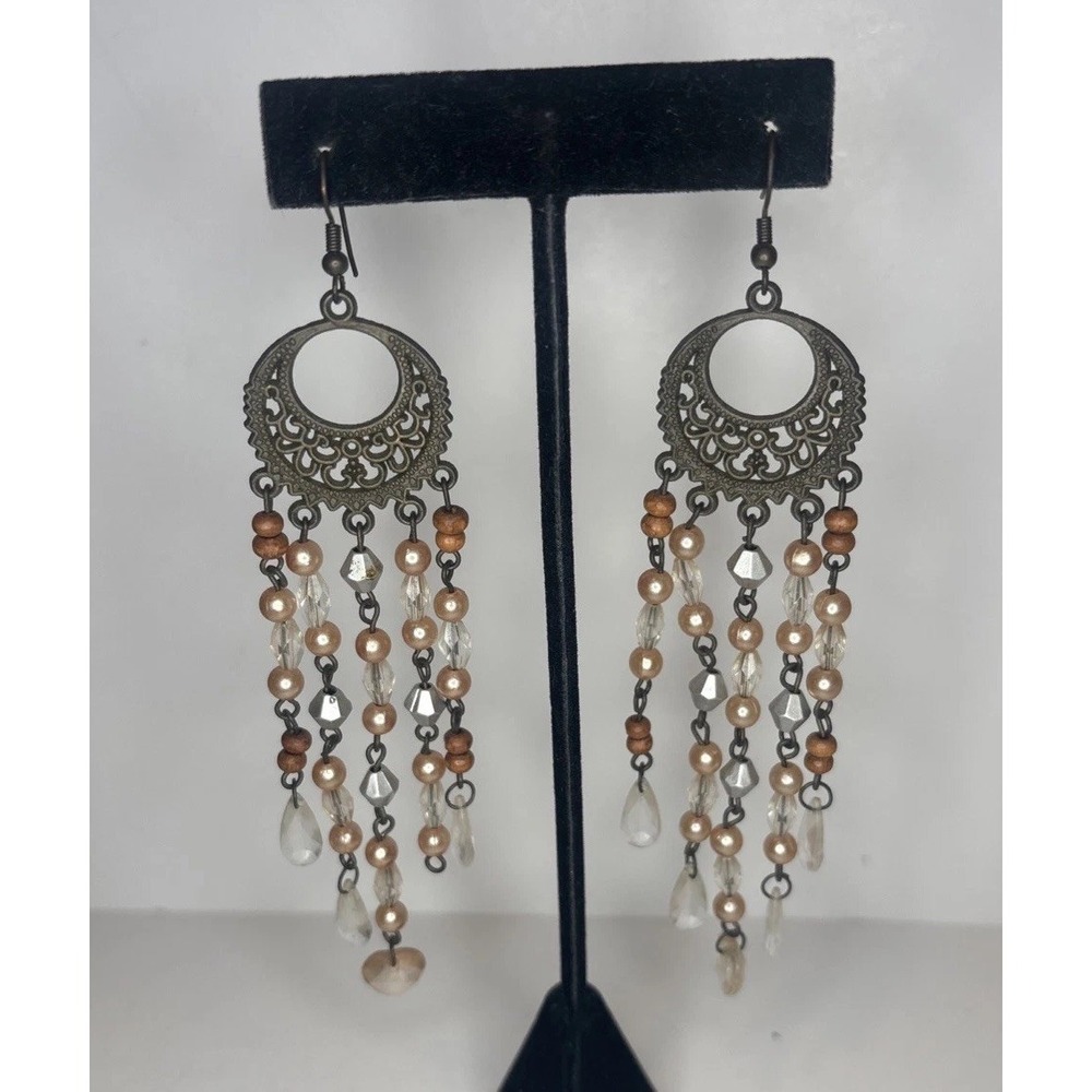 Y2K Boho Chandelier Earrings Long Dangle Beaded Festival Fairycore Goth